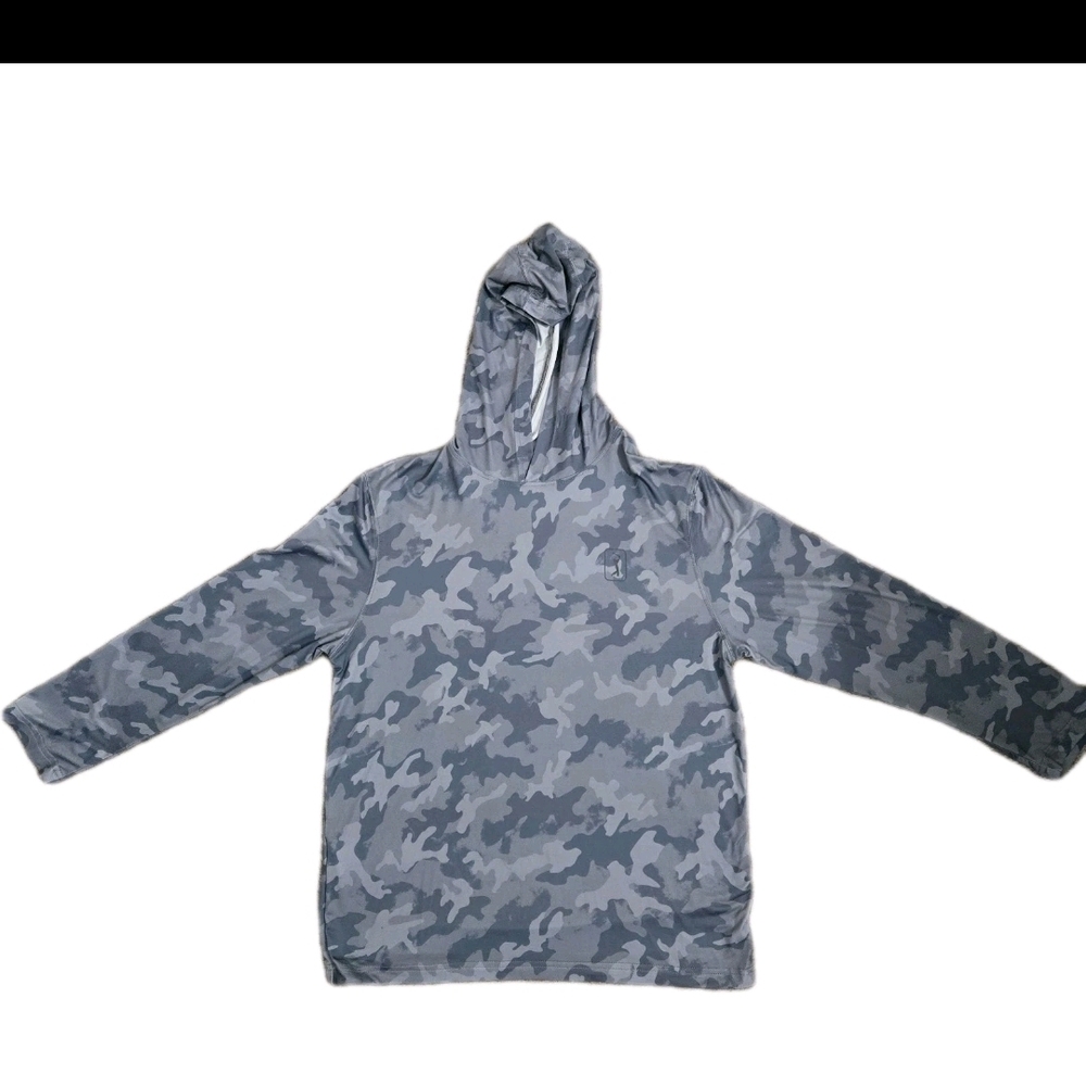 PGA TOUR Boys XL (18-20) Sun Protection Performance Hoodie Grey Camo EUC